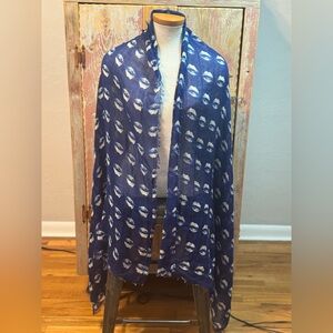 Blue and White Lips Patterned Scarf, shawl, wrap.